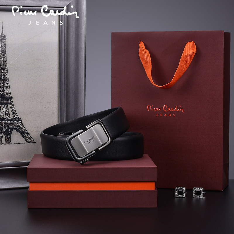 皮尔卡丹皮带男士真皮腰带商务休闲自动扣高档纯牛皮腰带正品皮带