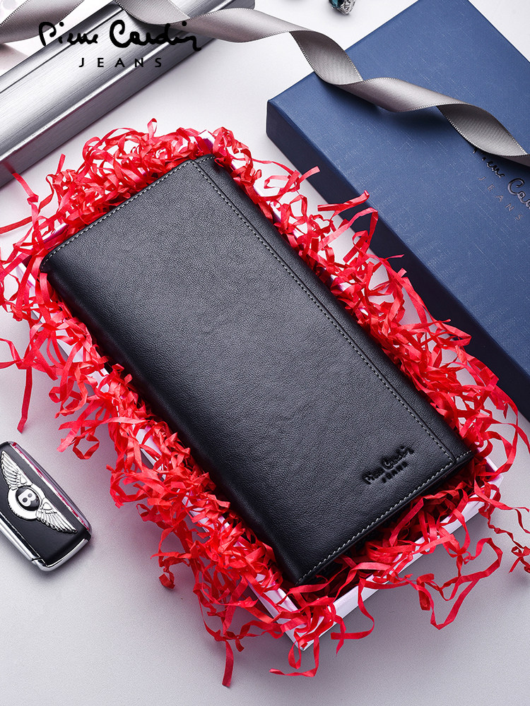 皮尔卡丹男士长款轻奢奢侈真皮钱夹 皮尔卡丹欣源华青钱包