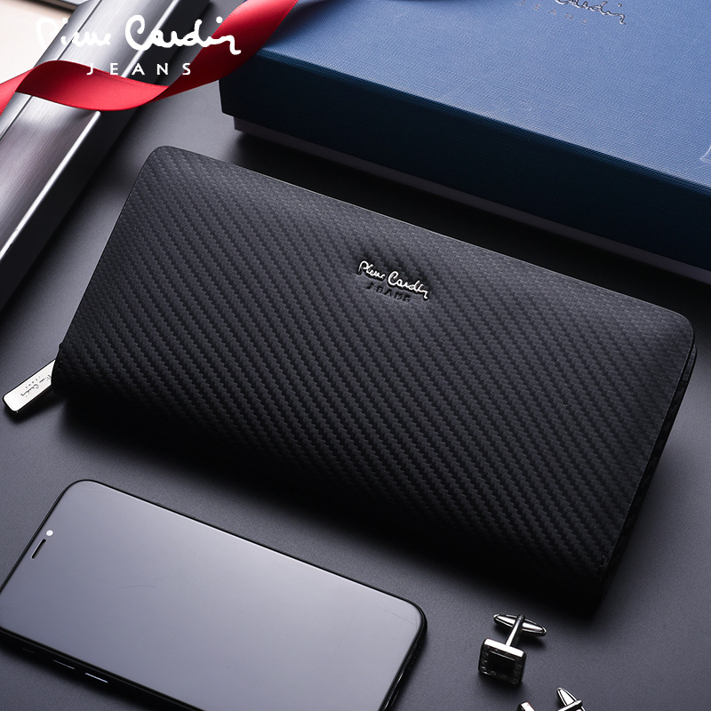 皮尔卡丹钱包男款真皮2024新款商务拉链长款手拿包卡包真牛皮夹子