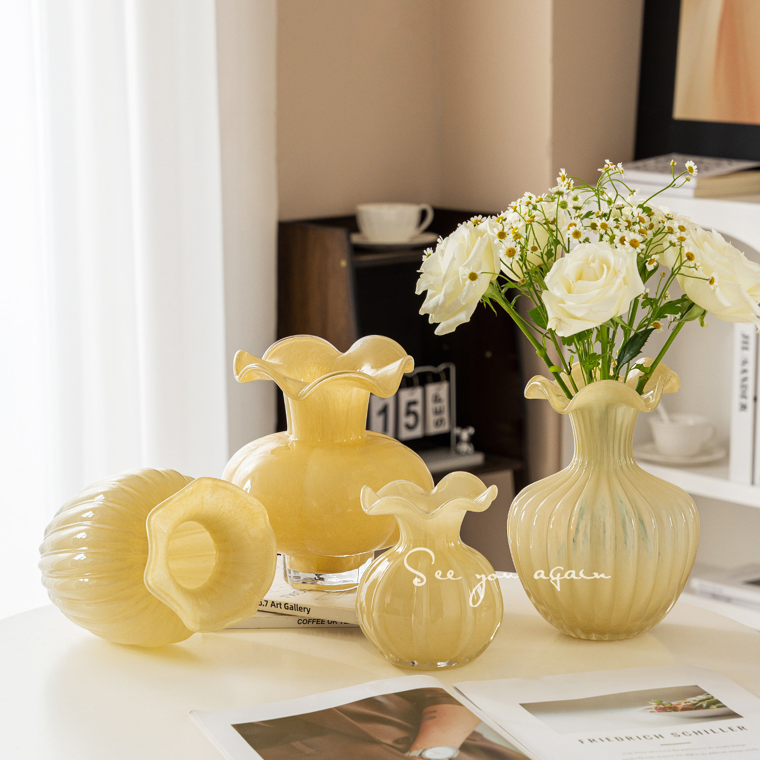 花瓶轻奢高级感欧式奶油网红玻璃客厅大口径鲜花插花艺术精致摆件,淘宝优惠券,粉丝福利购,淘宝优惠卷