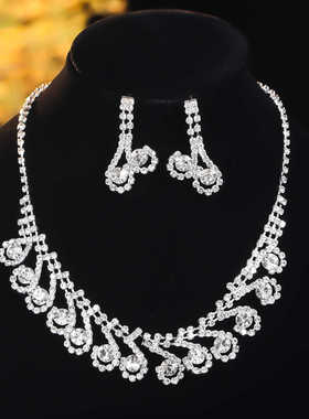 MYYA 设计感满钻不规则项链耳环两件套 时尚气质新娘婚纱首饰套装