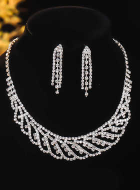 MYYA 时尚轻奢满钻镂空项链耳环两件套 气质优雅简约百搭首饰套装