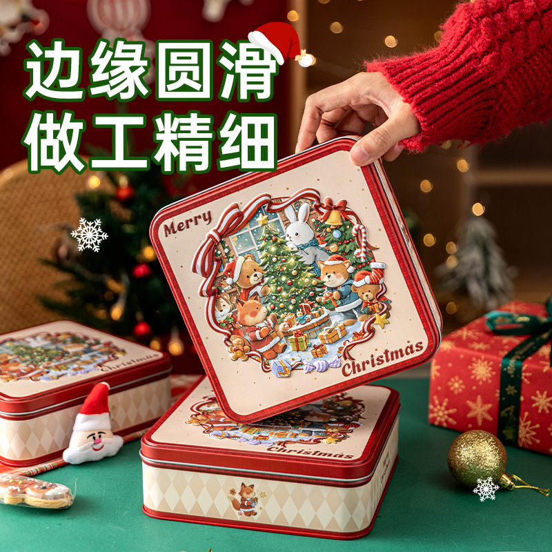 圣诞曲奇饼干盒铁盒马口铁罐子糖果包装盒子小礼品礼物盒圆形烘焙