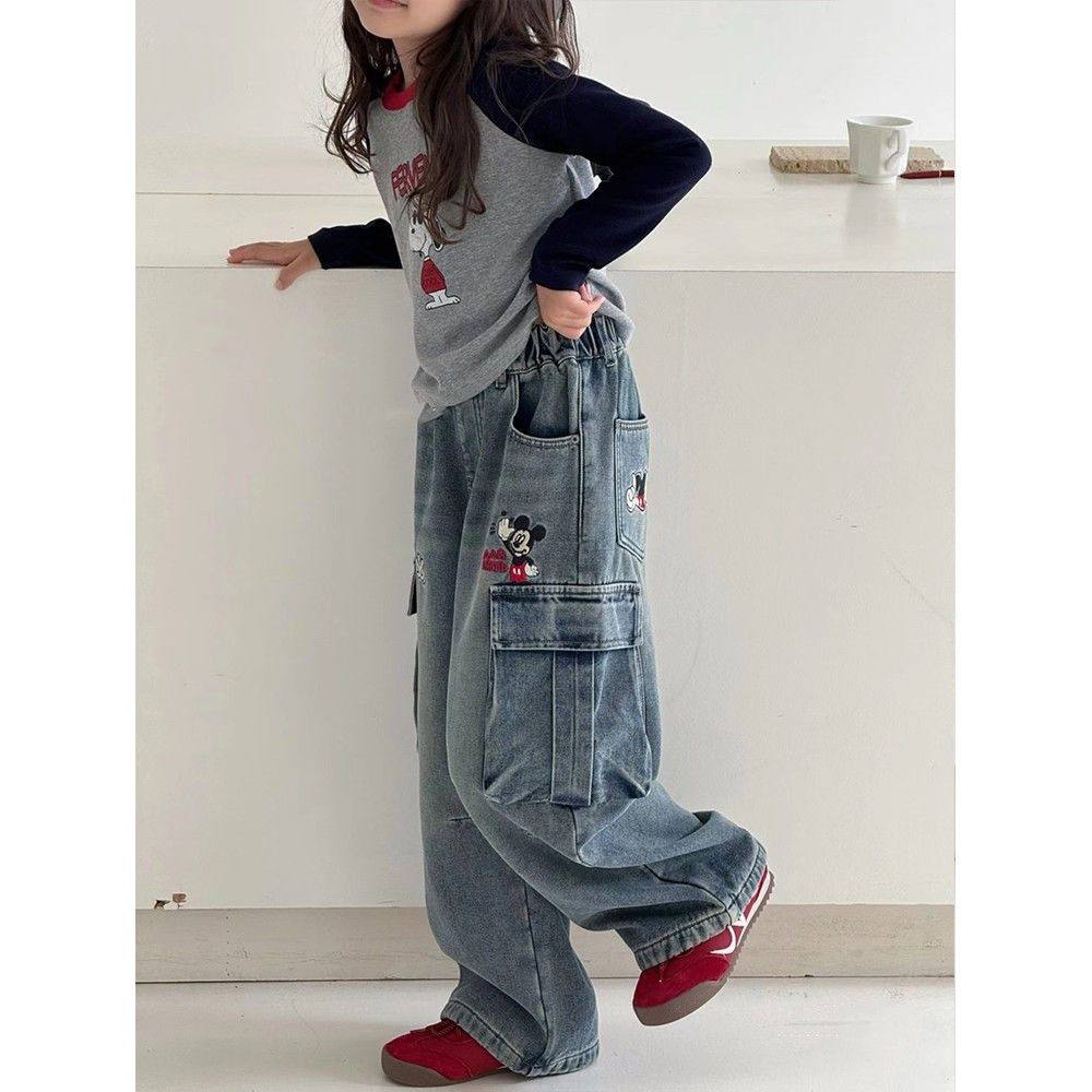 女童加绒牛仔裤冬季新款韩版洋气冬款直筒裤女大童时尚工装裤,淘宝优惠券,粉丝福利购,淘宝优惠卷