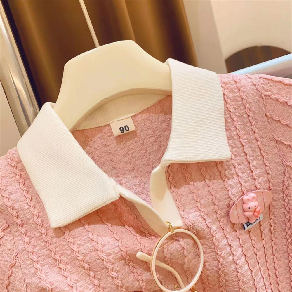 女童韩版套装螺纹棉Polo领包边短袖打底衫短裙两件套2024夏装新品
