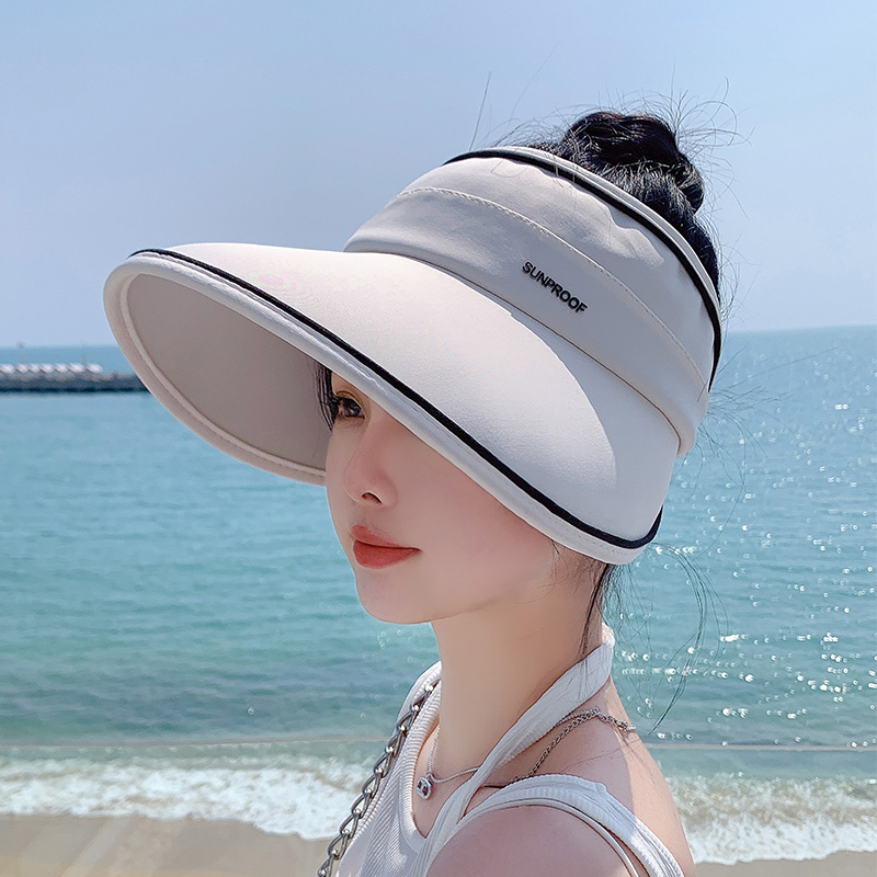 防晒帽子女夏季冰丝防紫外线太阳帽可折叠户外空顶帽显脸小遮阳帽