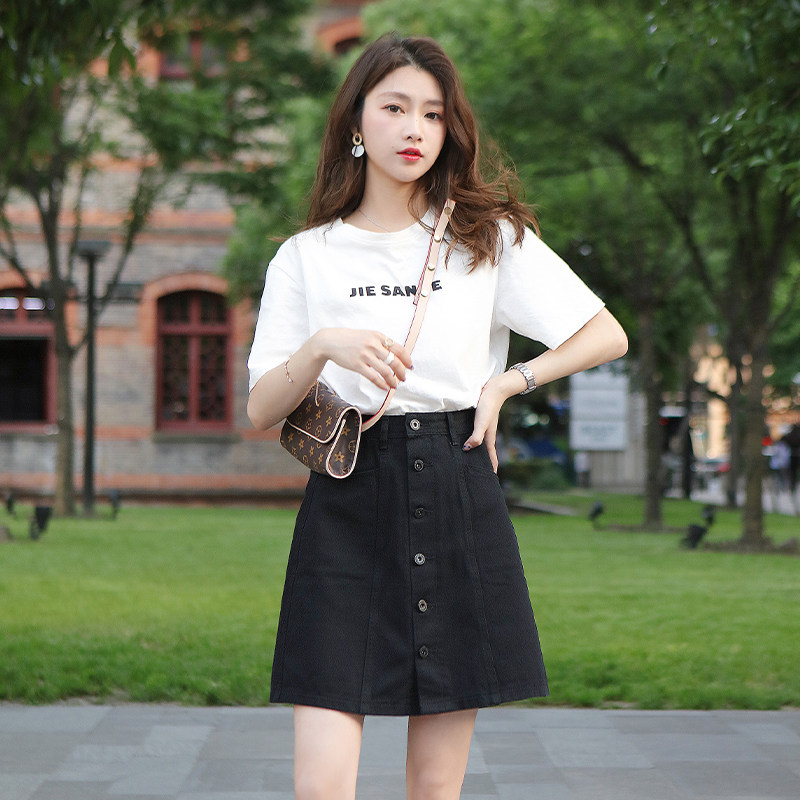 黑色牛仔裙高腰2022年新款a字裙 町佐半身裙