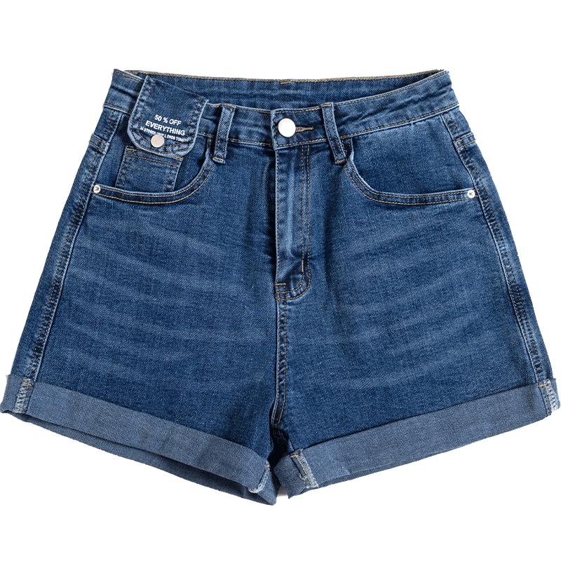 烟灰色牛仔高腰a字阔腿2022年短裤 町佐牛仔裤