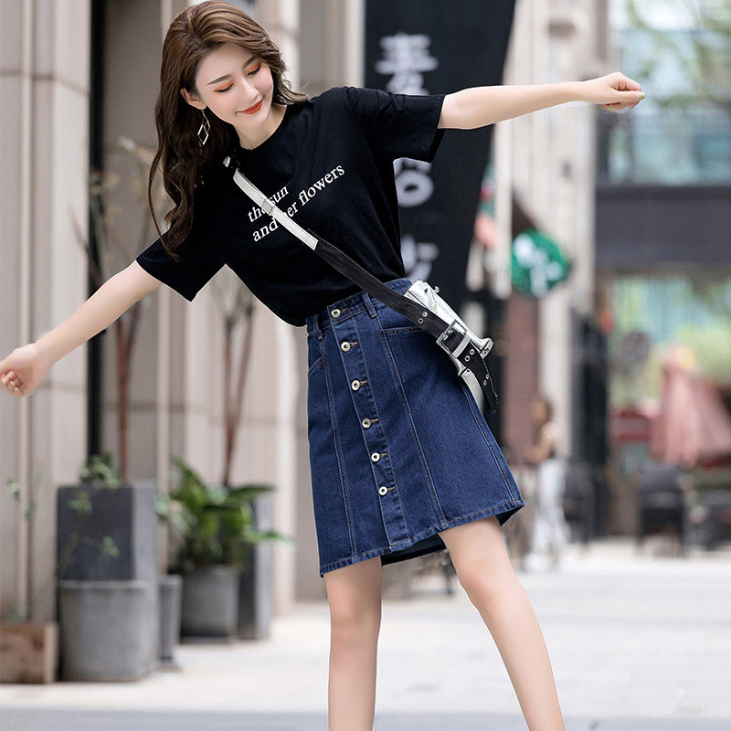 牛仔裙春季2022新款高腰胖mm a字裙 町佐半身裙