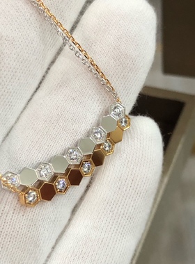 Louise Damas蜂巢项链女纯银18k金玫瑰金微笑蜂窝间钻纯银锁骨链