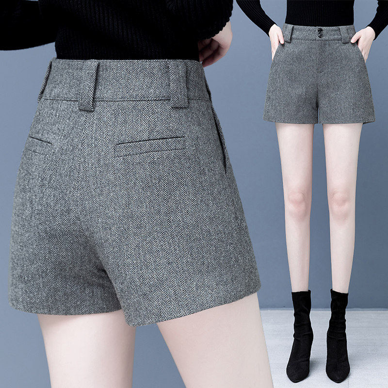 毛呢短裤女秋冬外穿2024新款高腰宽松a字西装裤显瘦百搭阔腿靴裤,淘宝优惠券,粉丝福利购,淘宝优惠卷