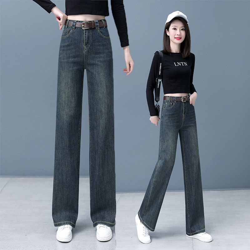 复古直筒牛仔裤女秋冬2026新款加绒水泥灰裤子高腰显瘦窄版阔腿裤,淘宝优惠券,粉丝福利购,淘宝优惠卷