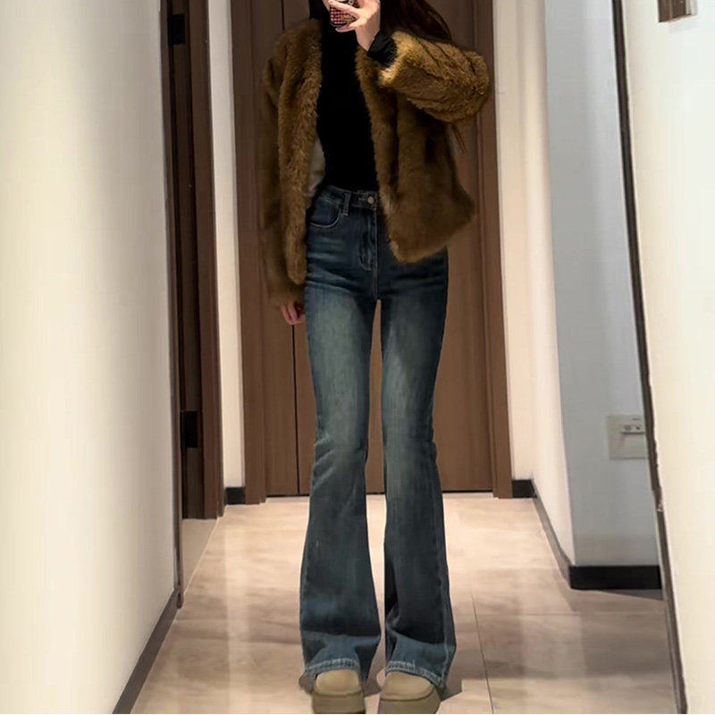 深色微喇叭牛仔裤女秋冬2026小个子加绒高腰修身辣妹窄版马蹄裤子,淘宝优惠券,粉丝福利购,淘宝优惠卷