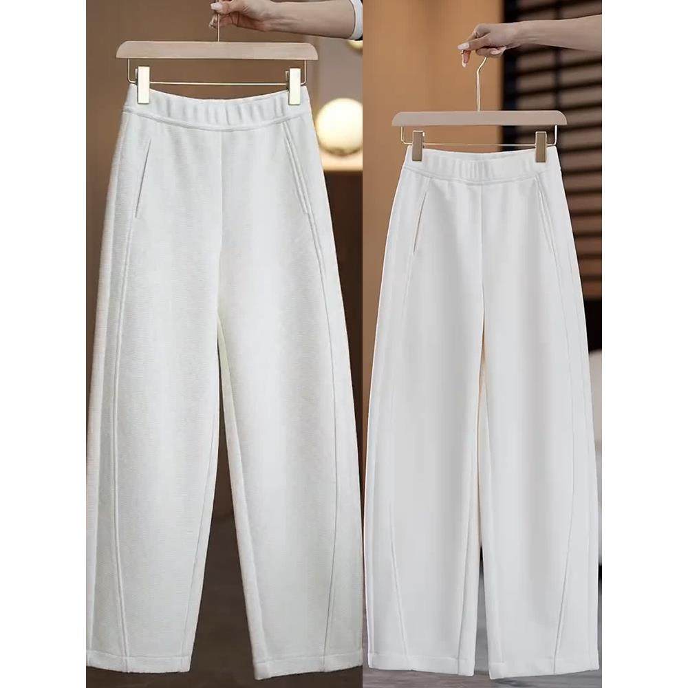 高级灰羊毛呢弯刀裤女2025秋冬季新款加绒加厚香蕉裤休闲阔腿裤子,淘宝优惠券,粉丝福利购,淘宝优惠卷