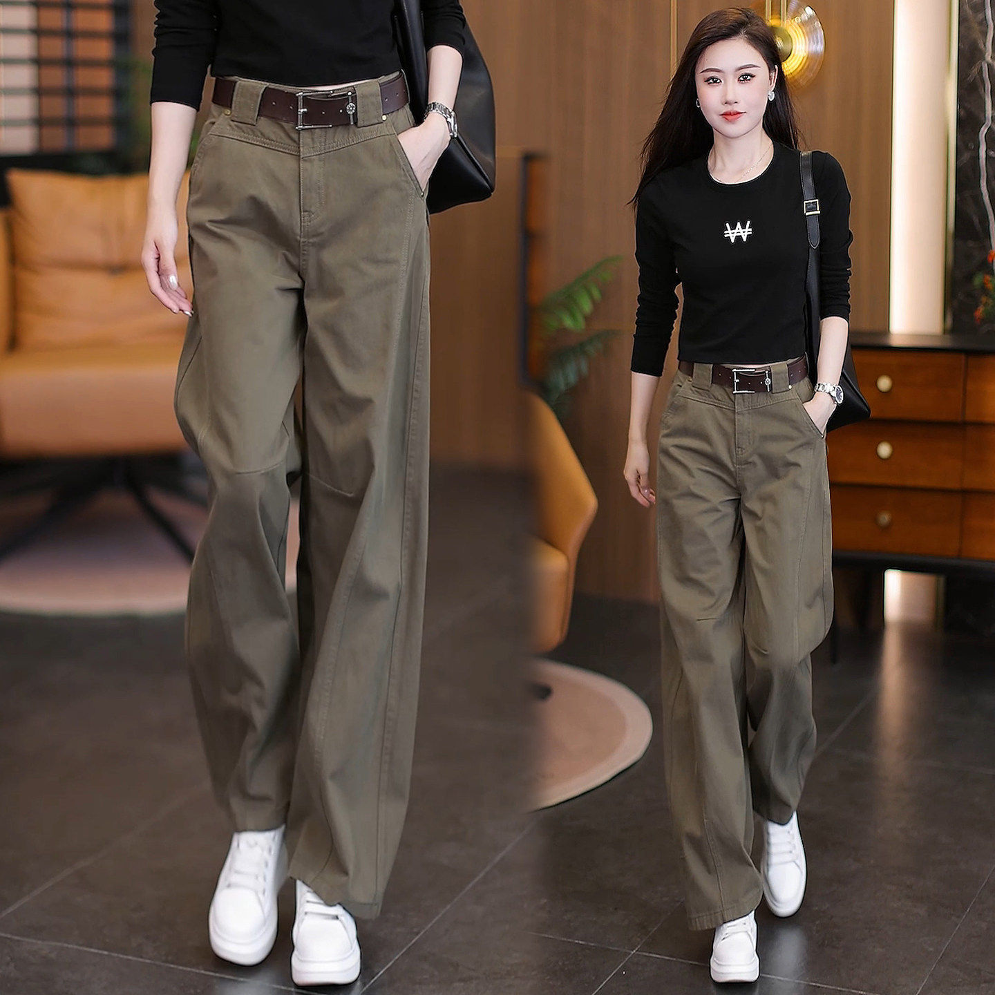 阔腿工装裤女春秋2026年新款流行爆款休闲直筒裤高腰显瘦弯刀裤子,淘宝优惠券,粉丝福利购,淘宝优惠卷