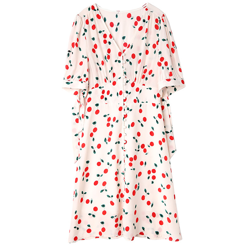 纤缤2020夏季新款淑女风v领连衣裙 纤缤连衣裙