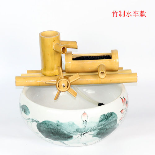 竹子流水过滤器摆件 鱼缸石槽造景 水轮水车加湿器 鱼缸流水增氧 - 图0