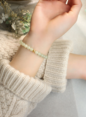 天然和田玉手链14K包金金珠