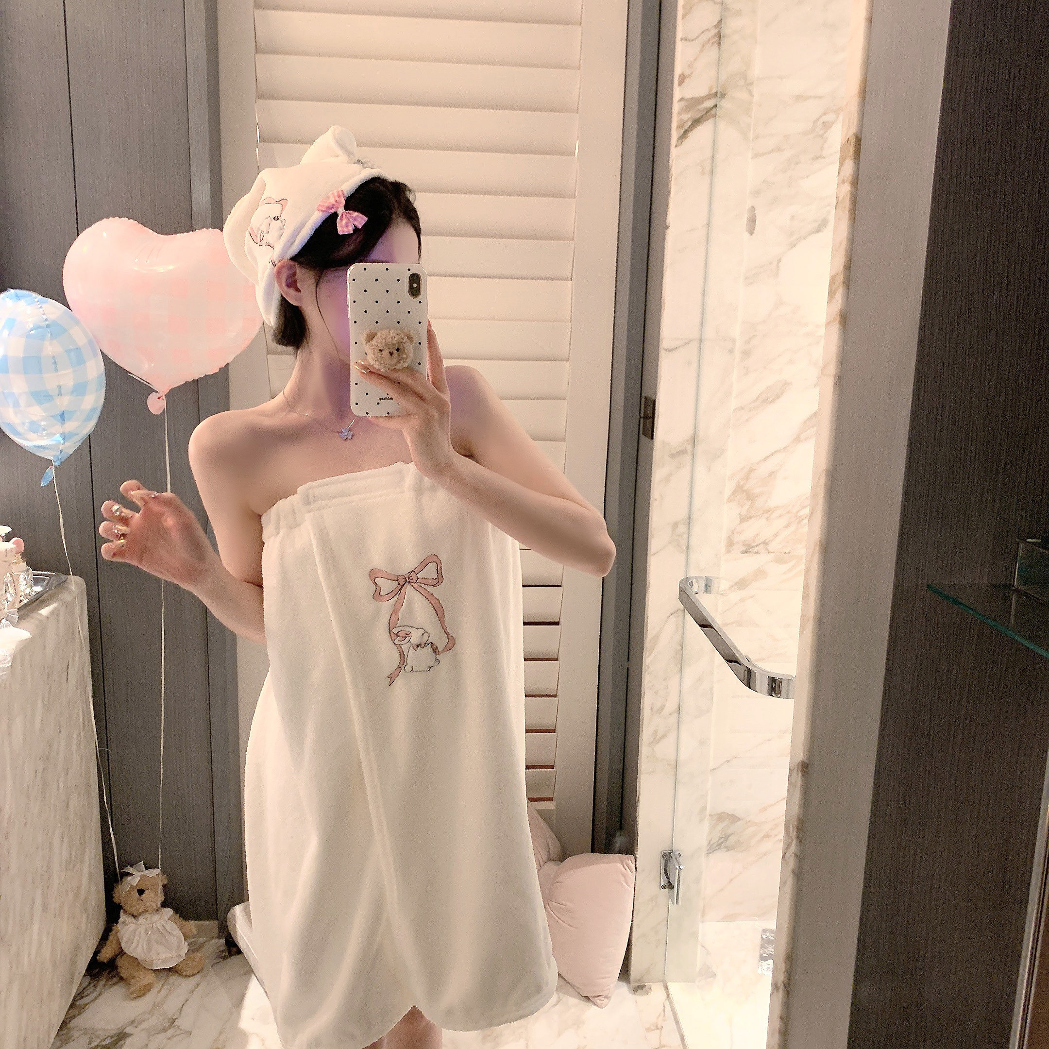 捞捞酱「小兔泡泡浴」珊瑚绒吸水浴裙浴巾可爱魔术贴可裹速干少女,淘宝优惠券,粉丝福利购,淘宝优惠卷