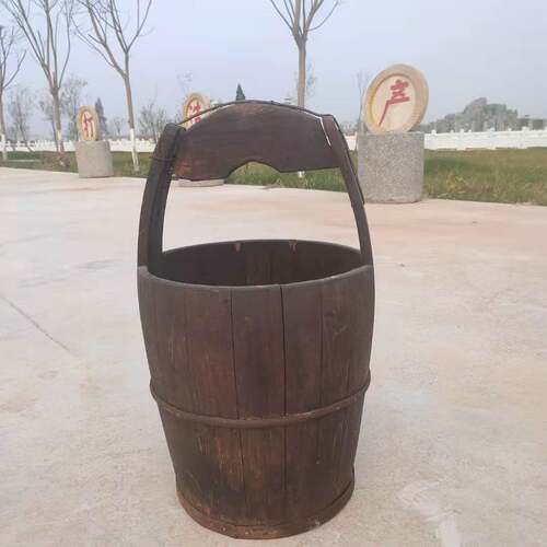 民俗老物件农村农具水车木犁播种机米斗竹簸箩木水桶斗笠怀旧摆件 - 图2