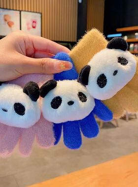 2026新款冬季可爱超萌熊猫毛绒手套女童秋冬保暖分指护手儿童手套