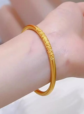 足金包银卷草纹实心古法传承手镯