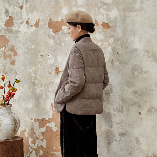 布小匠原创设计高级棉麻绣花夹棉冬季外套女2025新款国风轻薄棉服 - 图2