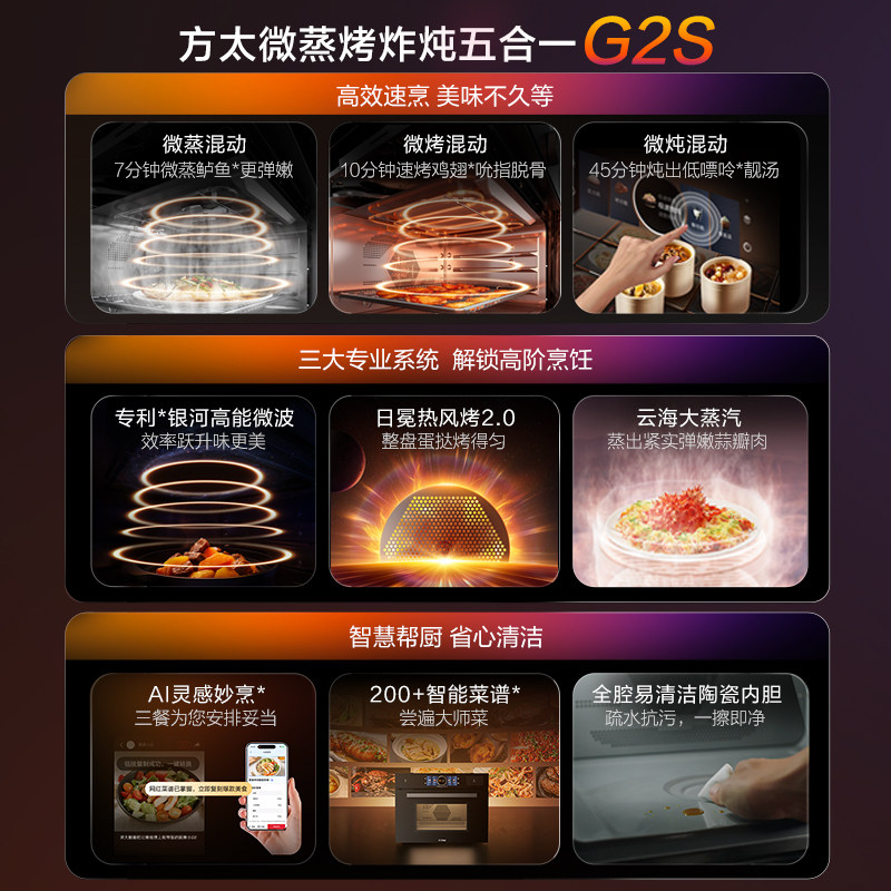 方太微蒸烤一体机G2S嵌入式电蒸箱烤箱微波炉智慧厨房官方旗舰店,淘宝优惠券,粉丝福利购,淘宝优惠卷