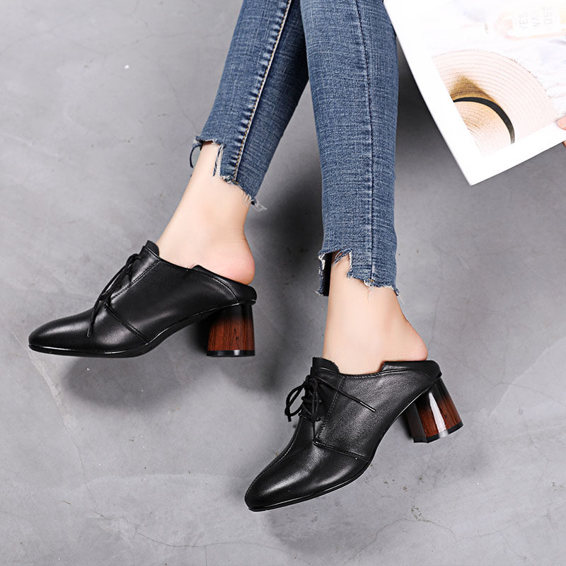 深口单鞋女秋季2025新款粗跟真皮英伦风小皮鞋中跟大码百搭女鞋子,淘宝优惠券,粉丝福利购,淘宝优惠卷