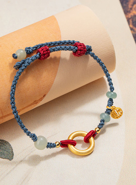 999银平安扣手链女和田玉珠手绳