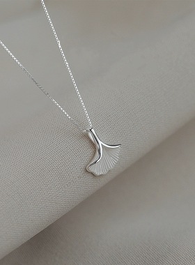 银杏叶纯银项链女S999足银锁骨链