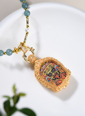 新中式蓝水翡翠锁骨链小唐卡扎基拉姆项链绳中国风复古脖挂饰品