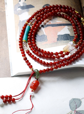 南红玛瑙手机链白水晶心经斜挎链