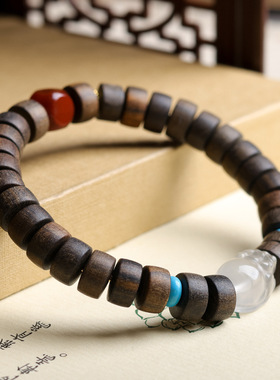 白水晶貔貅手链沉香木药片珠招财