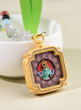 绿度母药泥香灰唐卡吊坠灰月光石