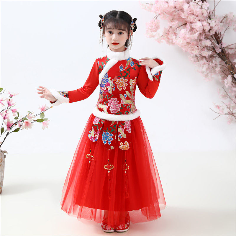 新款儿童小女孩粉红色唐装公主裙 汐沚上衣