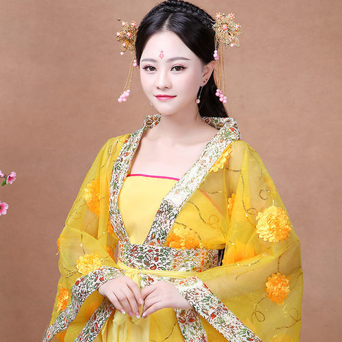 古装贵妃服装女拖尾改良汉服唐朝公主皇后舞台演出服走秀摄影春秋 - 图1