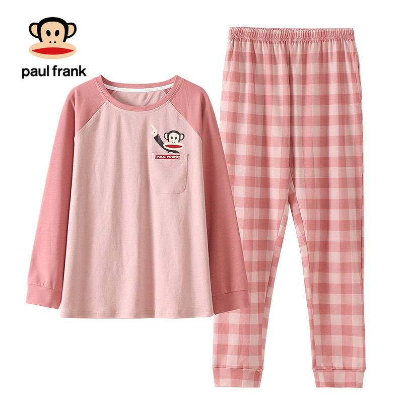 大嘴猴情侣春秋款纯棉长袖格子睡衣 希芙诗睡衣/家居服套装