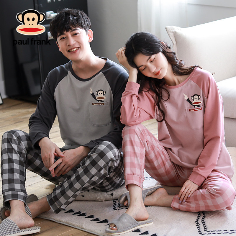 大嘴猴情侣春秋款纯棉长袖格子睡衣 希芙诗睡衣/家居服套装