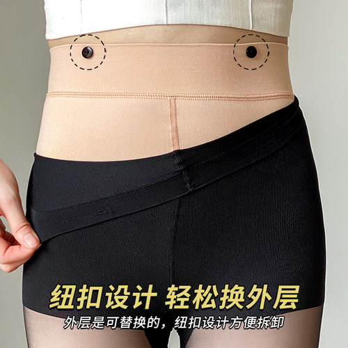 莎莎宝殿光腿神器超自然女春秋冬薄款裸感加厚加绒双层打底袜踩脚 - 图1