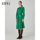 Live Adele green long-sleeved dress autumn and winter floating collar skirt shirt dress 1W4L94152