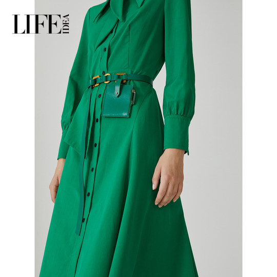 Live Adele green long-sleeved dress autumn and winter floating collar skirt shirt dress 1W4L94152