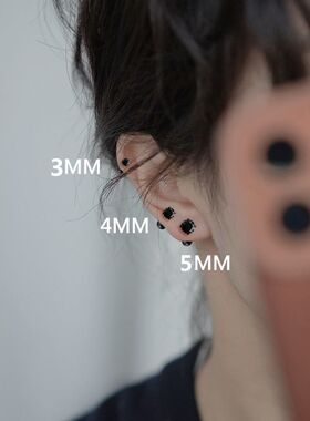 黑色高级感耳骨钉耳钉女2023年新款潮螺丝耳蜗钉睡觉免摘耳环耳饰