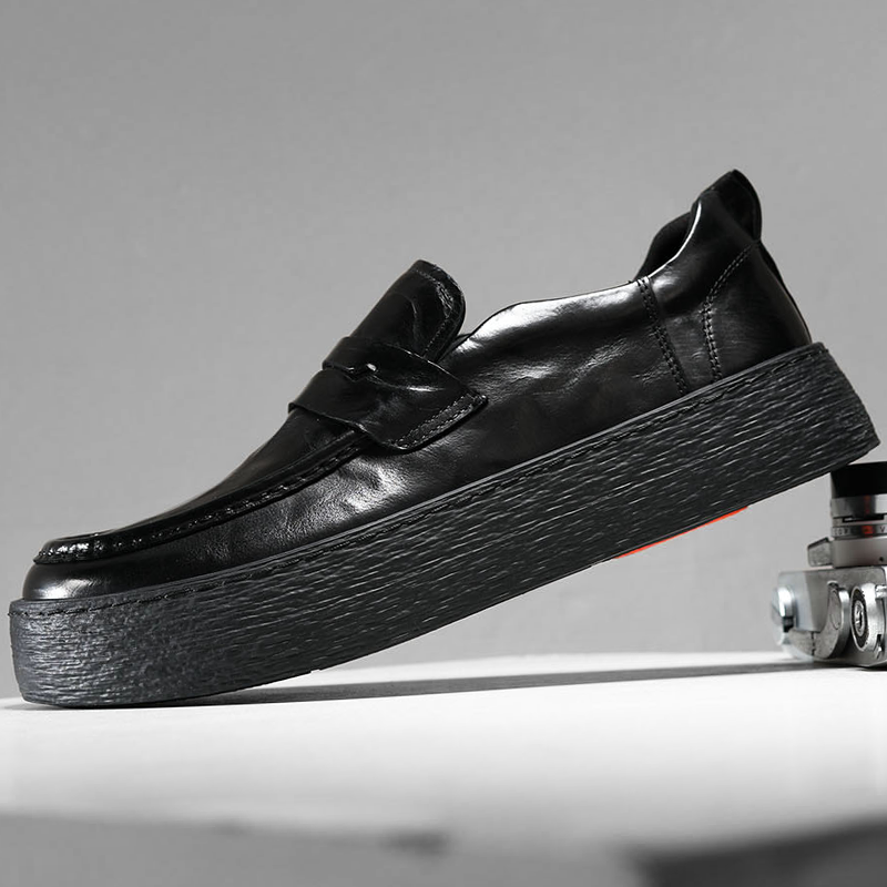 VIFIRFAR休闲皮鞋男款2025新款牛皮一脚蹬厚底真皮男鞋宽头乐福鞋,淘宝优惠券,粉丝福利购,淘宝优惠卷