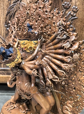 时轮金刚/堆科/洞阔尔/34cm梵天藏传佛堂红铜铜像供奉摆件/大威德