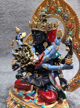 密集金刚/登巧/12cm彩绘红铜藏传密宗佛像佛堂摆件大威德/胜乐