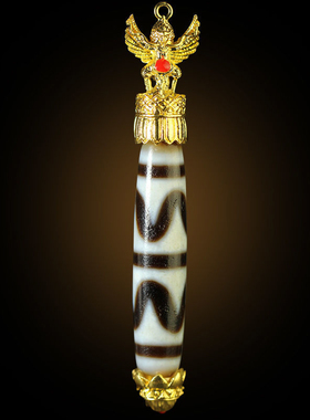 西藏老九眼天珠吊坠九眼金翅大鹏鸟镶嵌贡珠藏饰个性项链吊坠情侣