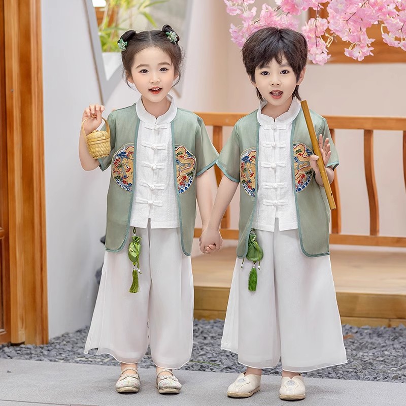 儿童汉服国风新中式夏2024新款小学生演出服幼儿园唐装表演两件套 - 图1