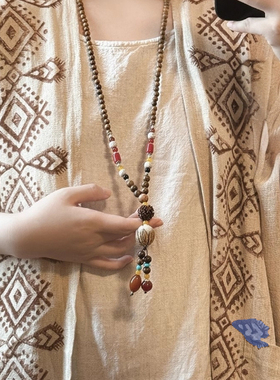 国风新中式唐装木珠汉服男女毛衣链项链衣服挂件复古民族风高级感