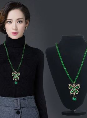 新中式玛瑙串珠项链复古国风女毛衣链配饰旗袍挂件唐装秋冬民族风